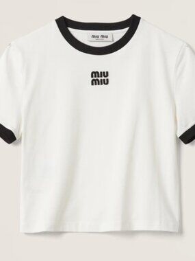 Miu Miu Womens White and Black T-Shirt